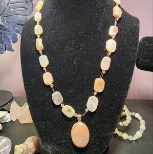 Elegant Pink Opal Necklace With Sunstone Pendant